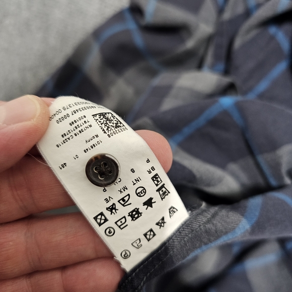 Hugo Boss Slim Fit Blue Gray Plaid Button Up Shirt Mens S Cotton Cashmere Blend - Picture 8 of 12